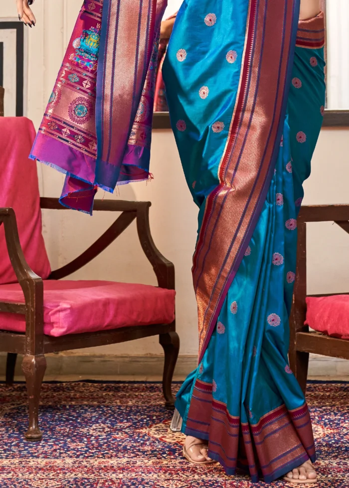 Blue and Violet Paithani Silk Saree