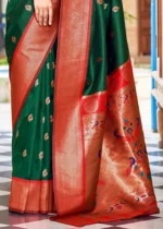 Bottle Green Paithani Silk Saree