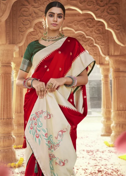 Carmine Red Paithani Saree