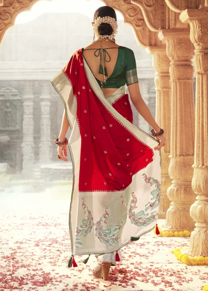 Carmine Red Paithani Saree