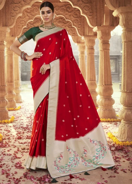 Carmine Red Paithani Saree