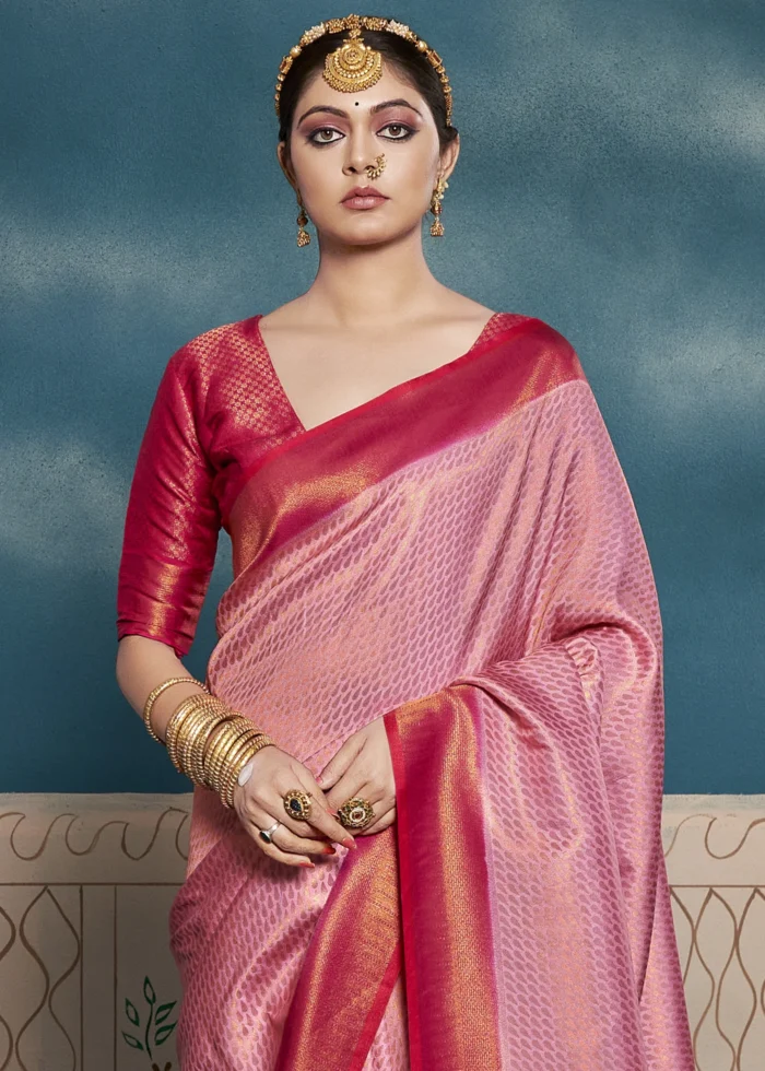 Carnation Pink Kanjivaram Saree