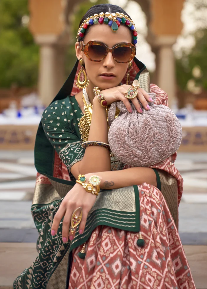 Coral Peach Patola Saree