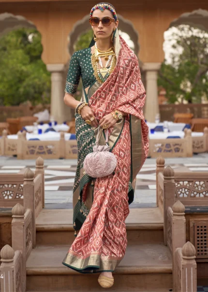 Coral Peach Patola Saree