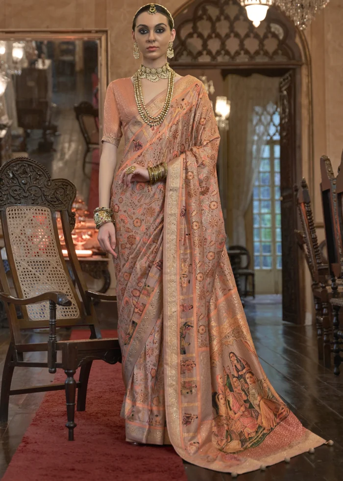 Coral Peach Patola Silk Saree