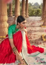 Coral Red Paithani Saree