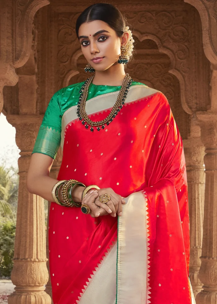 Coral Red Paithani Saree