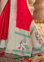 Coral Red Paithani Saree