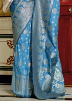 Cyan Blue Banarasi Silk Saree