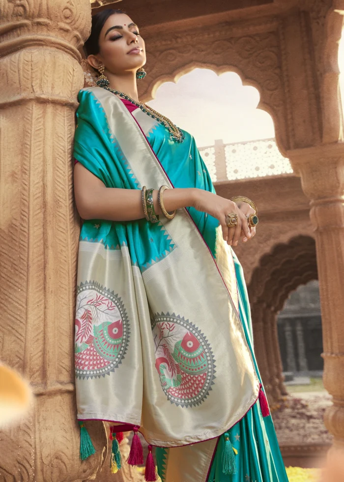 Cyan Blue Paithani Saree