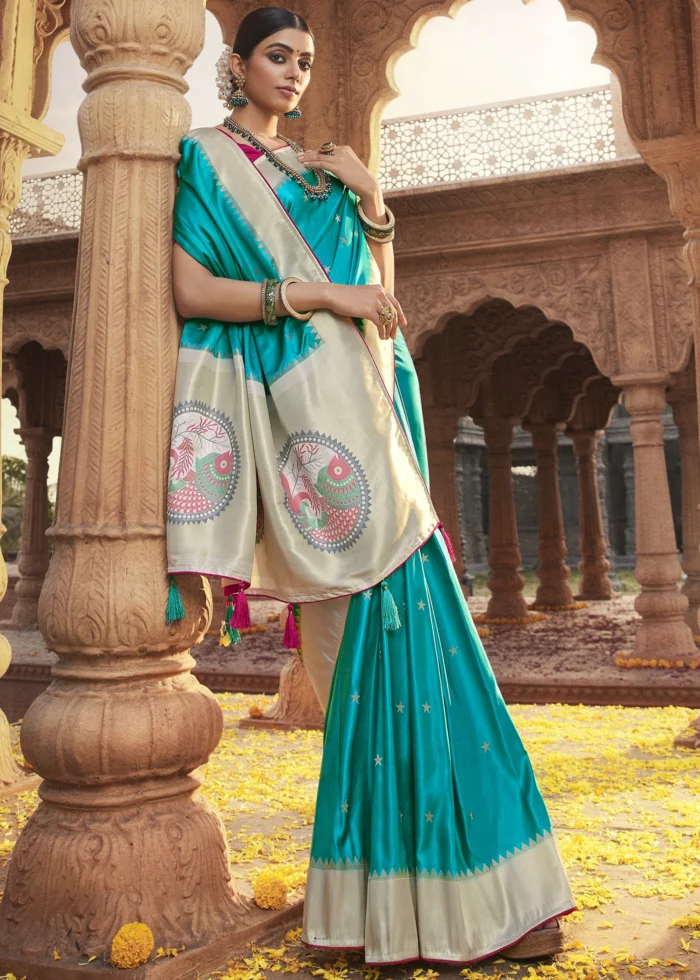 Cyan Blue Paithani Saree