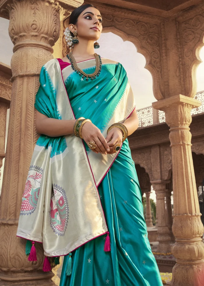 Cyan Blue Paithani Saree