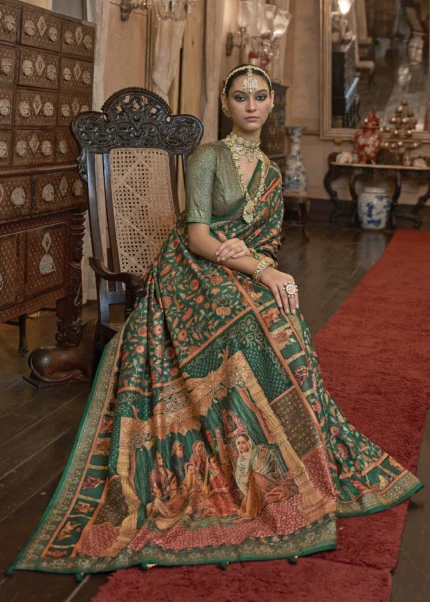 Dark Green Patola Silk Saree