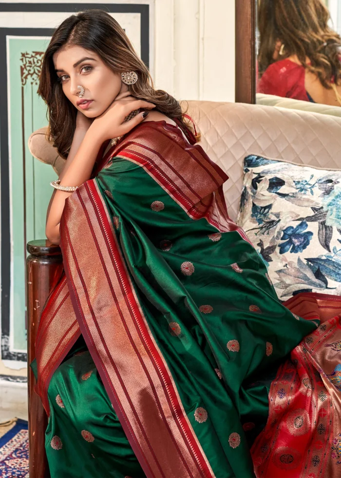 Dark Green and Maroon Paithani Silk Saree