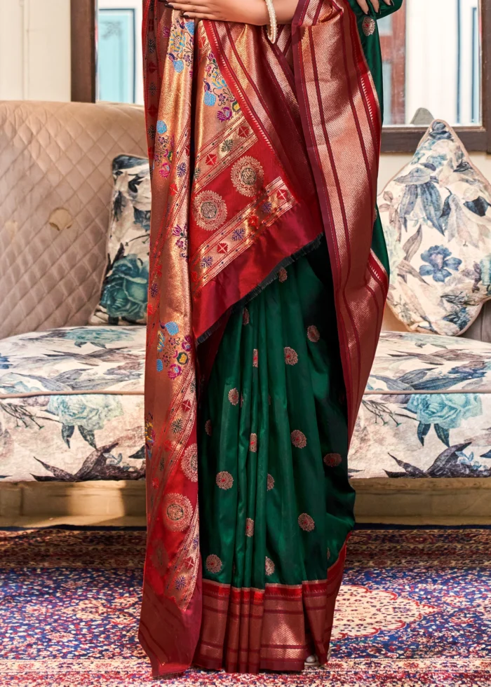 Dark Green and Maroon Paithani Silk Saree