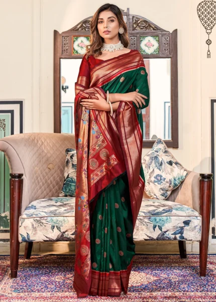 Dark Green and Maroon Paithani Silk Saree