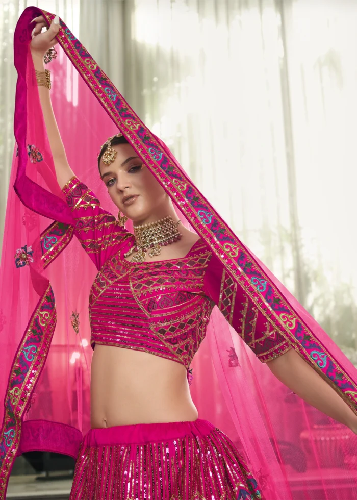 Deep Pink Silk Lehenga