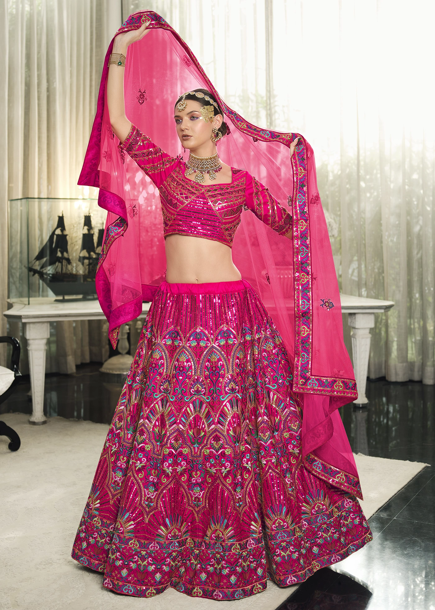 Deep Pink Silk Lehenga