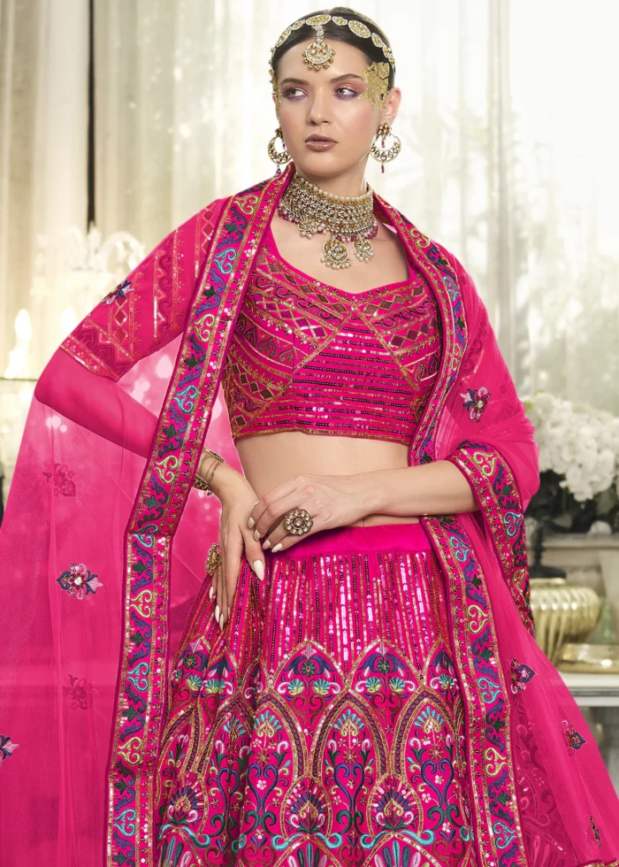 Deep Pink Silk Lehenga