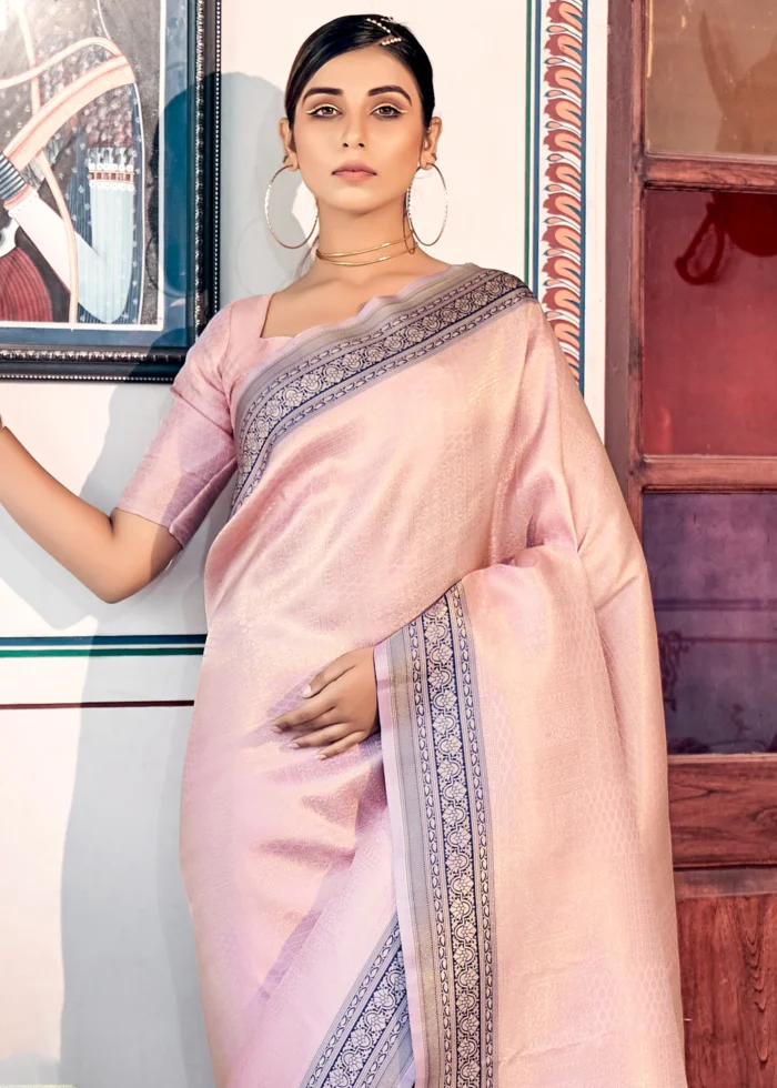 Flamingo Pink Kanjivaram Saree