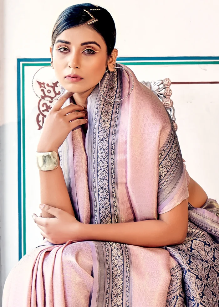 Flamingo Pink Kanjivaram Saree