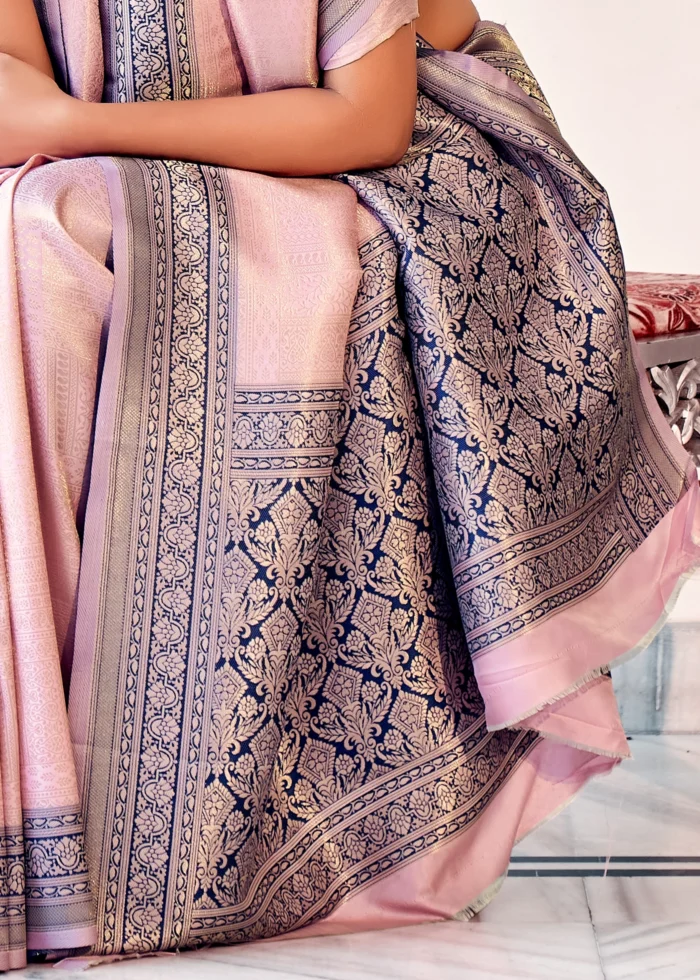 Flamingo Pink Kanjivaram Saree