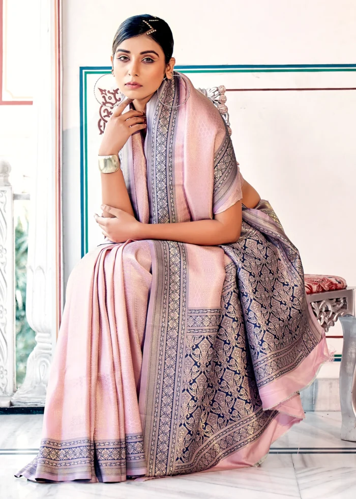 Flamingo Pink Kanjivaram Saree