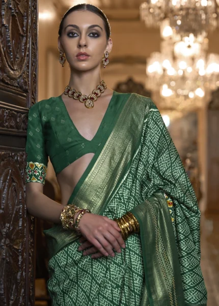 Forest Green Patola Silk Saree