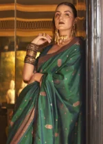 Forest Green Tussar Silk Saree