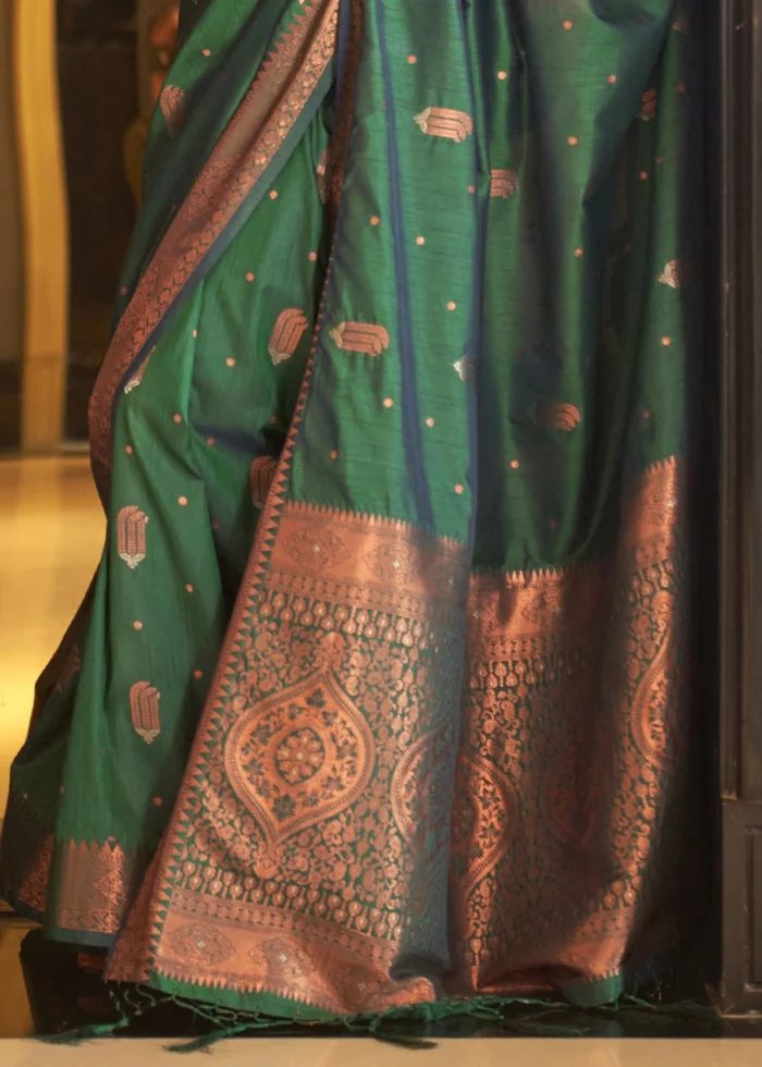 Forest Green Tussar Silk Saree