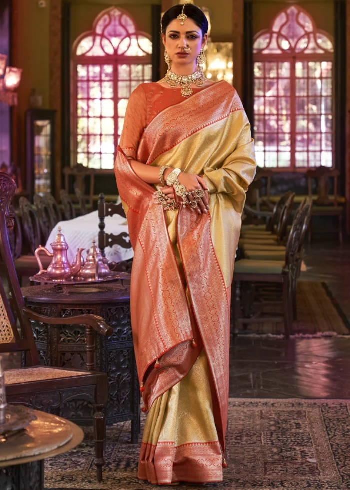 Golden Yellow Kanjivaram Saree