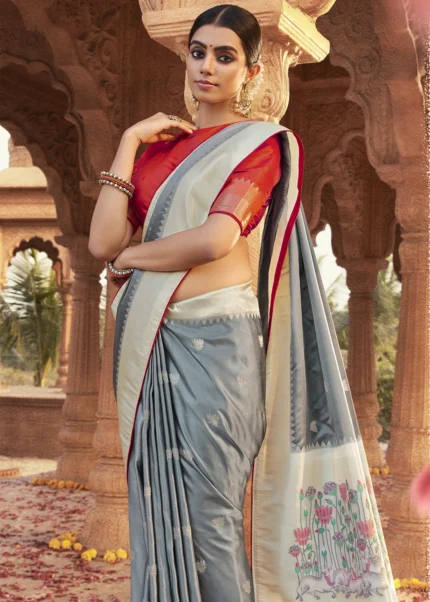 Gray Paithani Saree