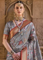 Gray Paithani Silk Saree