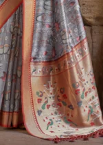 Gray Paithani Silk Saree