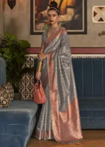 Gray Tissue Silk Banarasi Saree