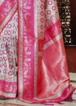 Gray and Pink Banarasi Silk Saree