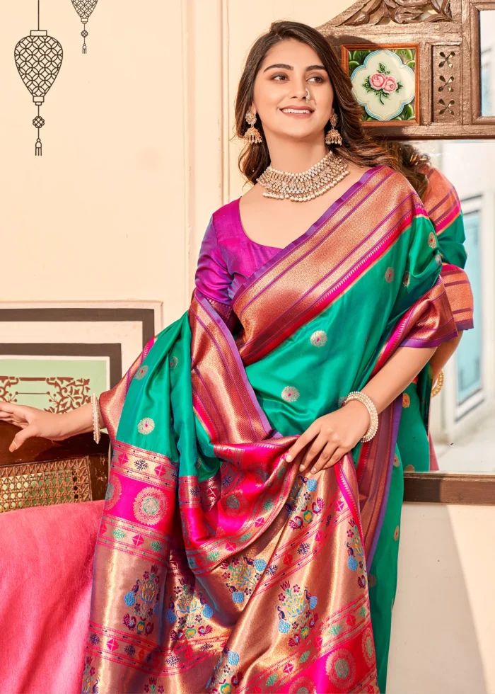 Green and Purple Paithani Silk Saree