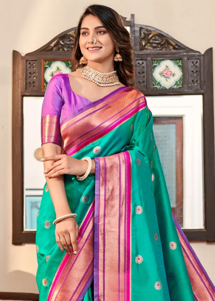 Green and Purple Paithani Silk Saree