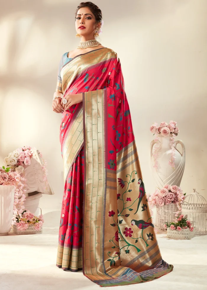 Hot Pink Paithani Silk Saree