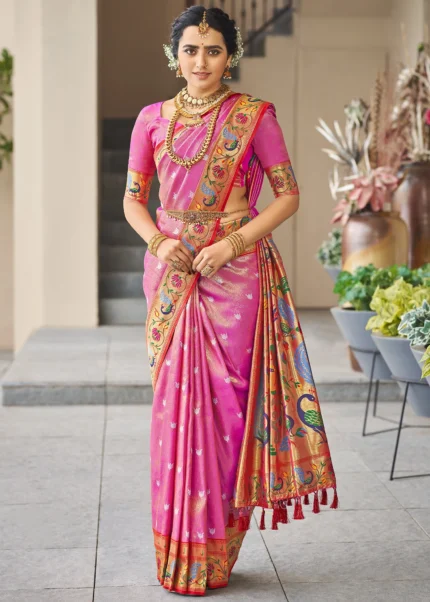 Hot Pink Paithani Silk Saree