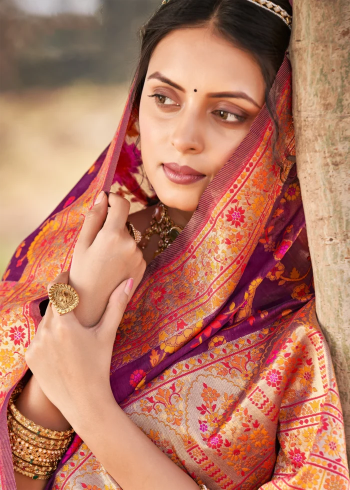 Imperial Purple Kashmiri Jamawar Saree