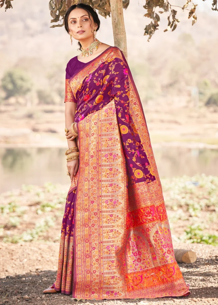 Imperial Purple Kashmiri Jamawar Saree