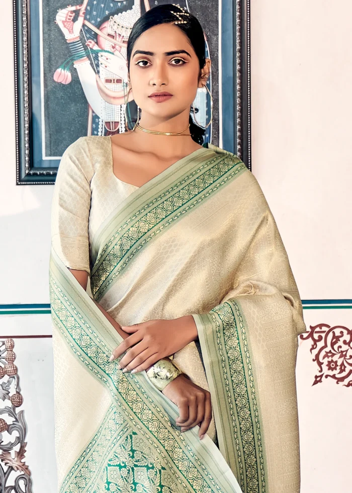 Ivory Beige Kanjivaram Saree