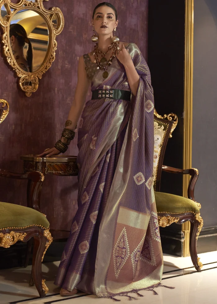 Lavender Purple Banarasi Silk Saree