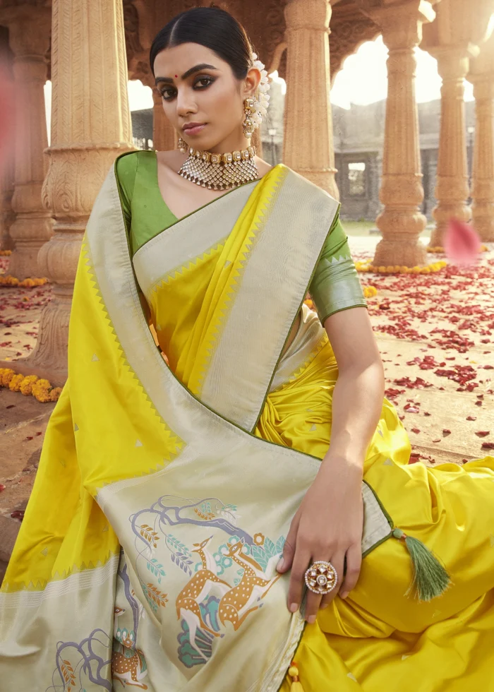 Lemon Yellow Paithani Saree