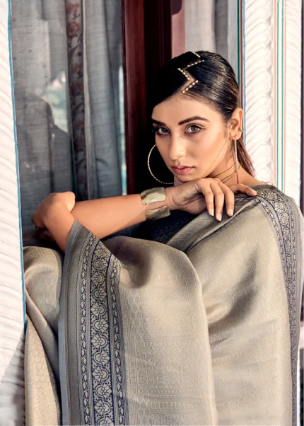 Light Gray Kanjivaram Saree