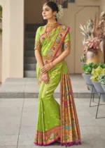 Lime Green Paithani Silk Saree