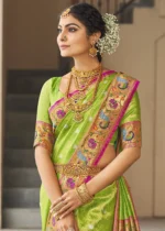 Lime Green Paithani Silk Saree