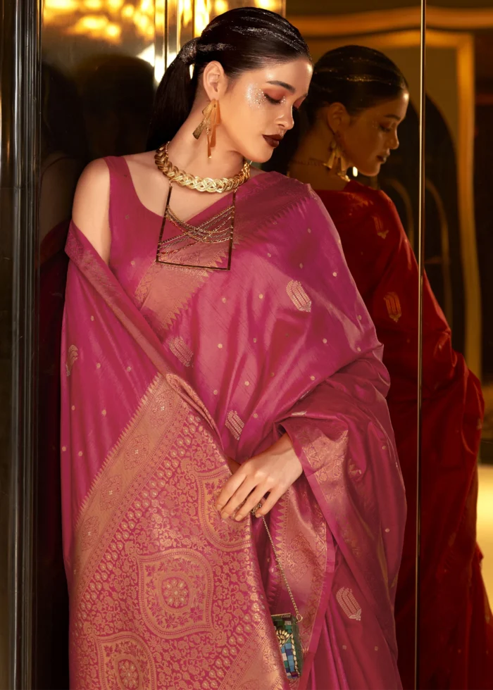 Magenta Pink Tussar Silk Saree