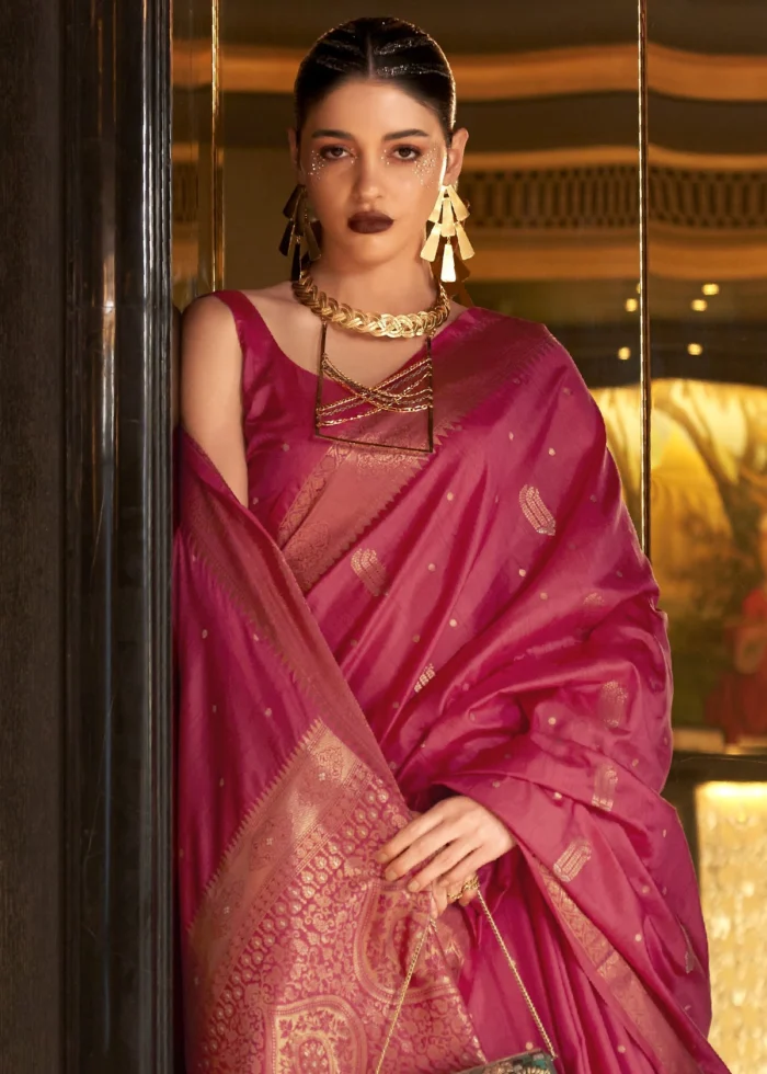 Magenta Pink Tussar Silk Saree